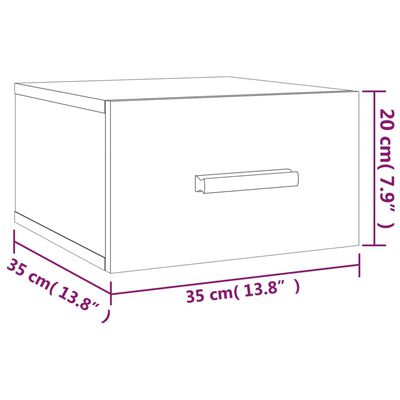 vidaXL Seinäkiinnitettävä yöpöytä korkeakiilto valkoinen 35x35x20 cm