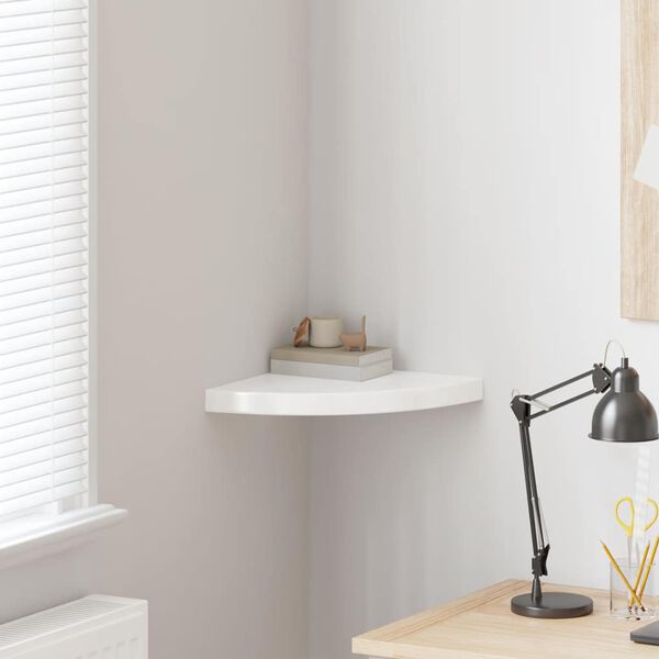 vidaXL Kelluva kulmahylly korkeakiilto valkoinen 35x35x3,8 cm MDF