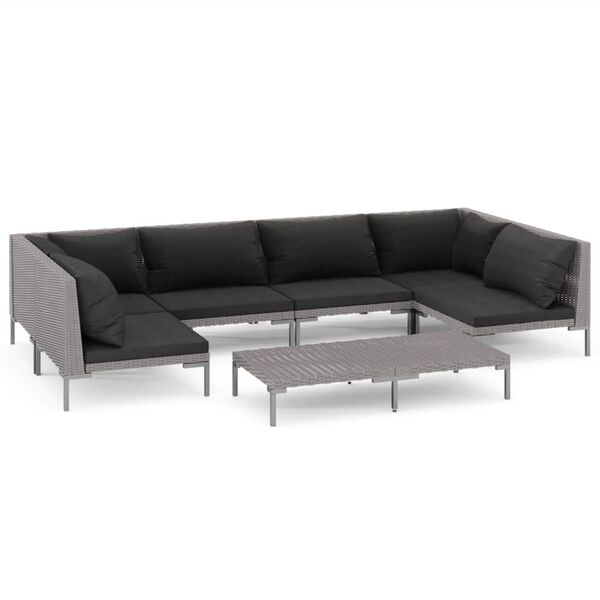 vidaXL 7-osainen Puutarhasohvasarja tyynyillä polyrottinki t.harmaa