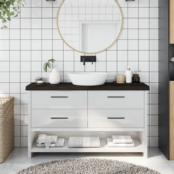 vidaXL Kylpyhuoneen työtaso t.ruskea 120x30x(2-6)cm käsitelty täyspuu