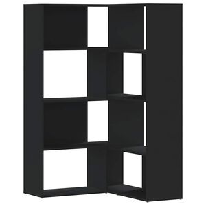 vidaXL Kulmakirjahylly 4 tasoa musta 85x85x140 cm tekninen puu