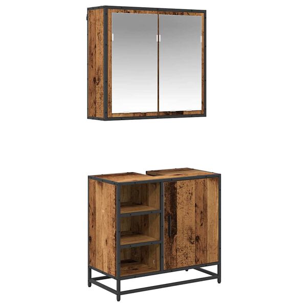 vidaXL Kylpyhuonekalustesetti hyllyll&auml; 2 pcs Vanha Puu Tekninen puu