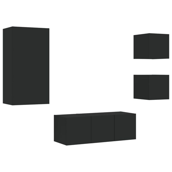vidaXL 5-osainen LED TV-kaappisarja musta tekninen puu