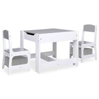 vidaXL Lasten pöytä ja 2 tuolia valkoinen MDF