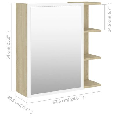 vidaXL Kylpyhuoneen peilikaappi valk. ja Sonoma-tammi 62,5x20,5x64 cm