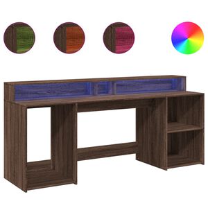 vidaXL Ty&ouml;p&ouml;yt&auml; LED-valoilla ruskea tammi 200x55x91 cm tekninen puu