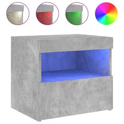 vidaXL Yöpöytä LED-valoilla betoninharmaa 50x40x45 cm