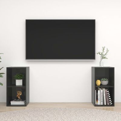 vidaXL TV-tasot 2 kpl korkeakiilto harmaa 72x35x36,5 cm lastulevy