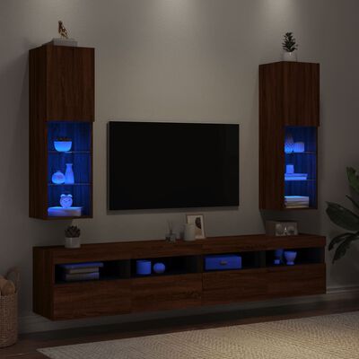 vidaXL TV-kaapit LED-valoilla 2 kpl ruskea tammi 30,5x30x102 cm
