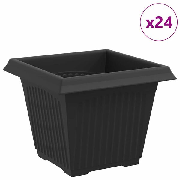 vidaXL Neli&ouml; Kukkaruukku 24 pcs Musta 33 x 33 x 26 cm Muovi