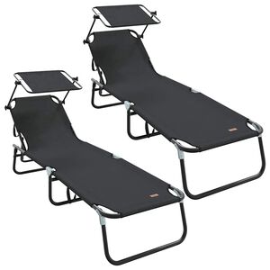 vidaXL Taittuva aurinkotuoli 2 pcs Musta 190 x 57 x 81 cm oxford