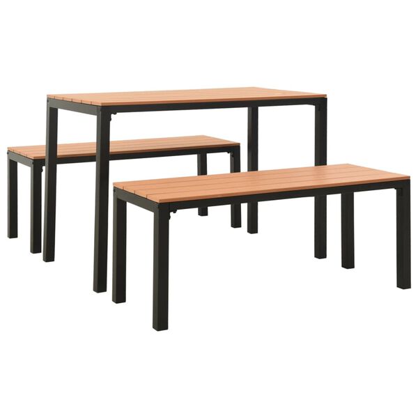 vidaXL 3-osainen Ulkoruokailuryhmä teräs ja WPC ruskea ja musta