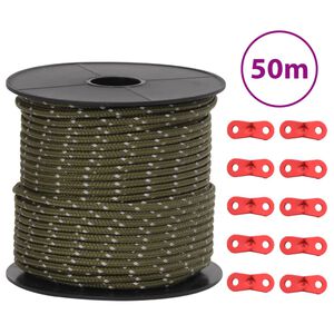 vidaXL Heijastava teltan kiinnitysk&ouml;ysi kiristimill&auml; 50 m 4 mm