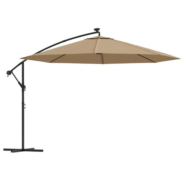 vidaXL Aurinkovarjo cantilever LED ja metallitolppa 350 cm taupe