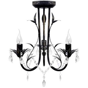 Art Noveau Musta Metallinen Kattokruunu Kristallihelmillä 3 E14 Kanta