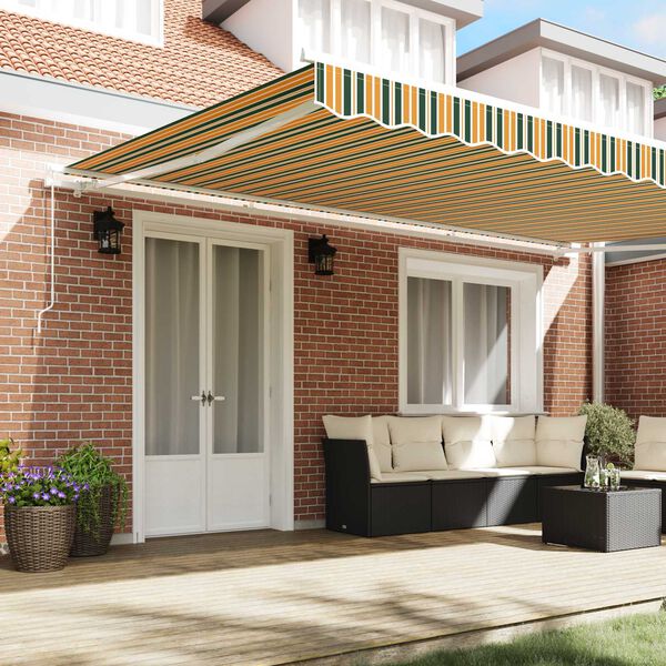 vidaXL Vetoutuva markiisi Raidallinen Vihreä ja keltainen 500 × 300 cm