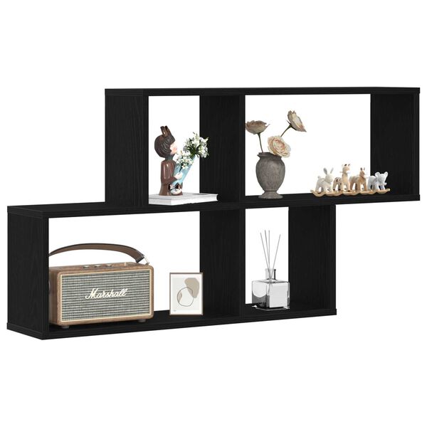 vidaXL Sein&auml;hylly hyllyll&auml; Musta tammi. 76 x 15 x 53 cm Tekninen puu