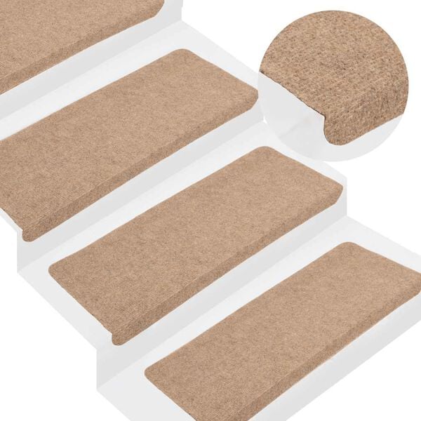 vidaXL Itsekiinnittyv&auml;t porrasmatot 15 kpl 65x24,5x3,5 cm beige