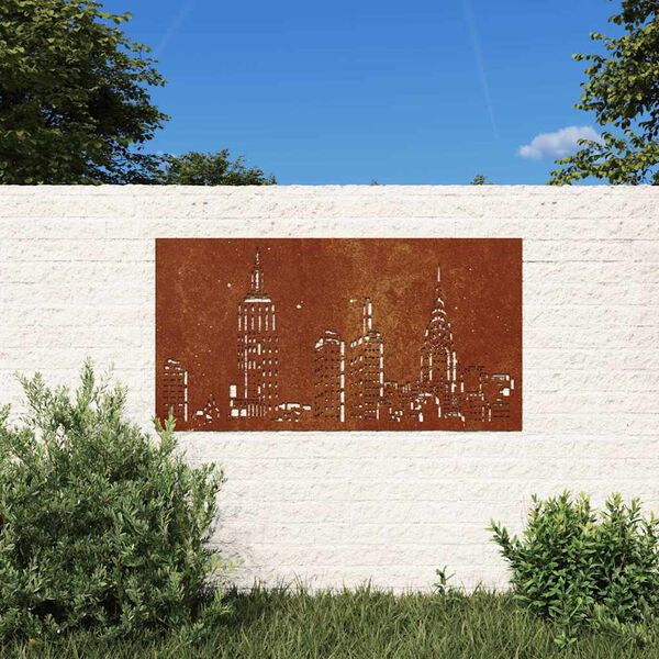 vidaXL Puutarhasein&auml;koriste 105x55 cm corten ter&auml;s kaupunkikuvio
