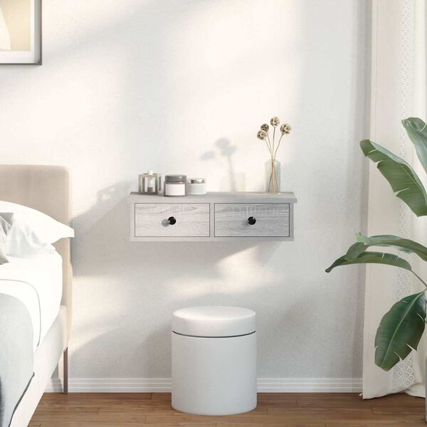 vidaXL Seinähylly laatikoilla harmaa Sonoma 60x28x15 cm tekninen puu