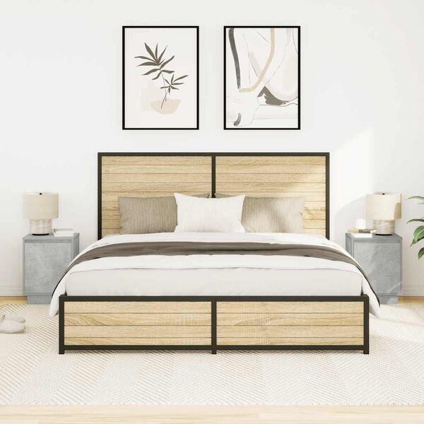 vidaXL Y&ouml;p&ouml;yt&auml;kaapit LED-valoilla 2 kpl Betoninharmaa 38x34x50 cm