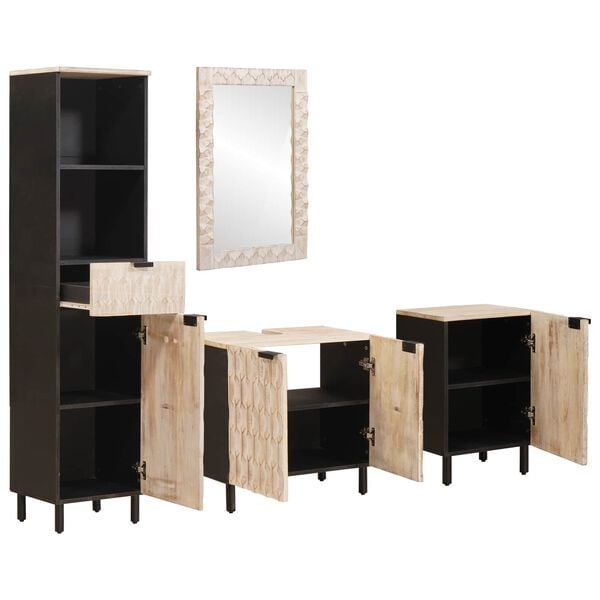 vidaXL Kylpyhuoneen setit Valkoinen pesu viimeistely Kiinte&auml; mango puu