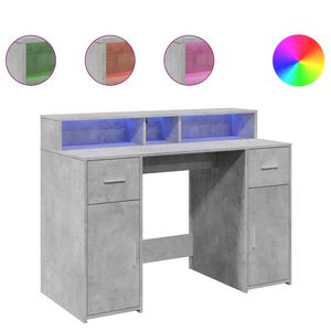 vidaXL Ty&ouml;p&ouml;yt&auml; LED-valoilla betoninharmaa 120x55x91 cm tekninen puu