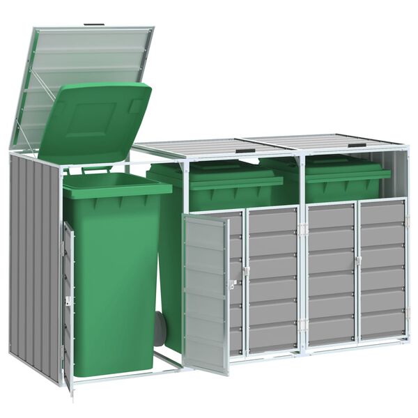 vidaXL Wheelie Bin S&auml;ilytys Triple Bins Harmaa 216x81x115 cm Ter&auml;s