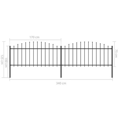 vidaXL Puutarha-aita keihäskärjillä teräs (0,5-0,75)x3,4 m musta