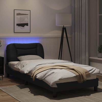 vidaXL Sängynrunko LED-valoilla musta 80x200 cm keinonahka