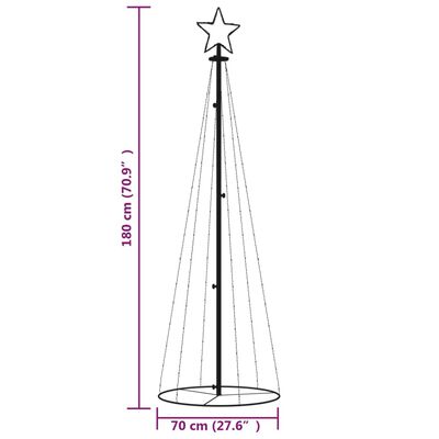 vidaXL Kartio joulukuusi 108 lämpimän valkoista LED-valoa 70x180 cm