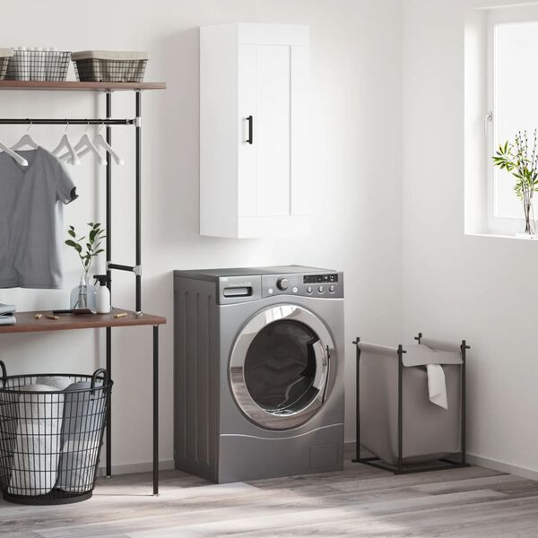 vidaXL Sein&auml;kiinnitett&auml;v&auml; kaappi valkoinen 34,5x34x90 cm tekninen puu