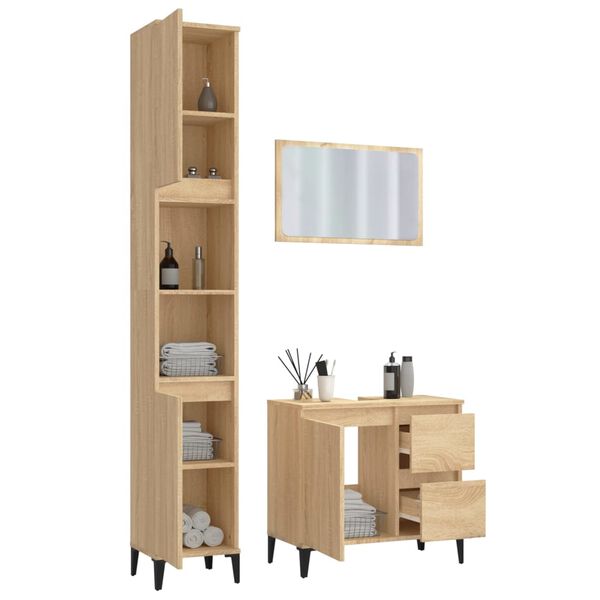 vidaXL 3-osainen Kylpyhuonekalustesarja Sonoma-tammi tekninen puu