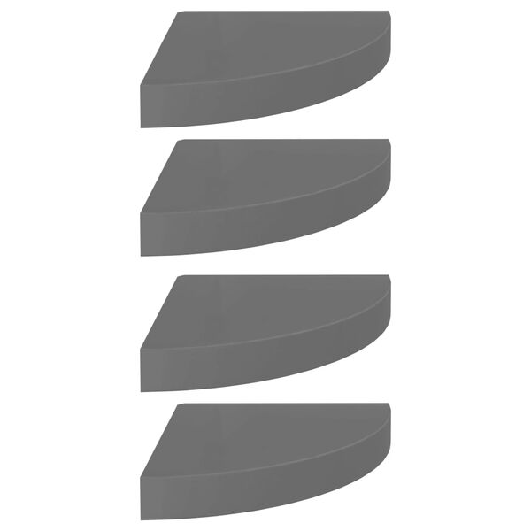 vidaXL Kelluvat kulmahyllyt 4 kpl korkeakiilto harmaa 25x25x3,8 cm MDF