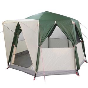 vidaXL M&ouml;kki teltta 3-hengen Vihre&auml; ja valkoinen 320 x 320 x 203 cm