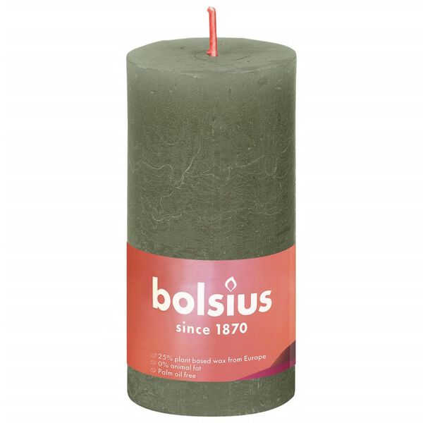Bolsius Pilarikynttil&auml;t Shine 8 kpl rustiikkinen 100x50 mm oliivi