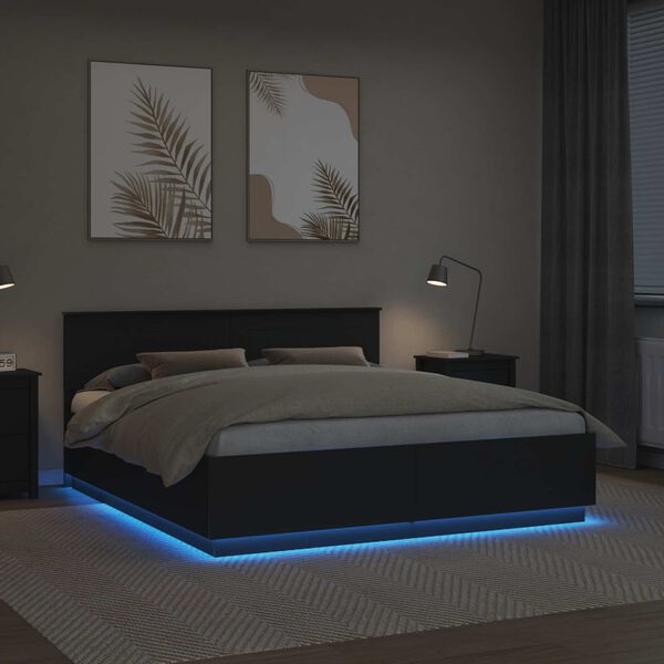 vidaXL S&auml;ngyn runko LED -nauhavalot Musta 200 x 200 cm Tekninen puu