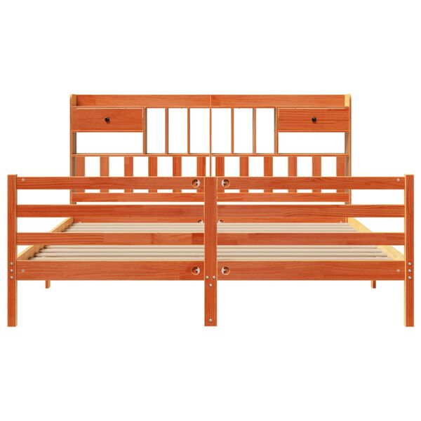 vidaXL Sänky kirjahyllyllä ei patjaa vahanrusk. 200x200 cm täysi mänty