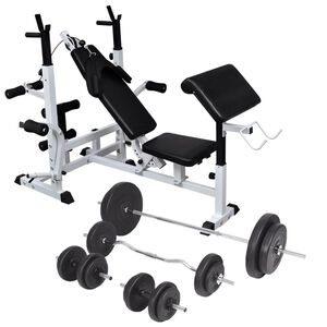 vidaXL Kuntopenkki painotangolla + levy- ja k&auml;sipainosarja 90 kg