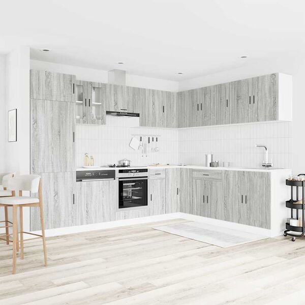 vidaXL 14-osainen keittiökaappisarja Porto harmaa sonoma tekninen puu