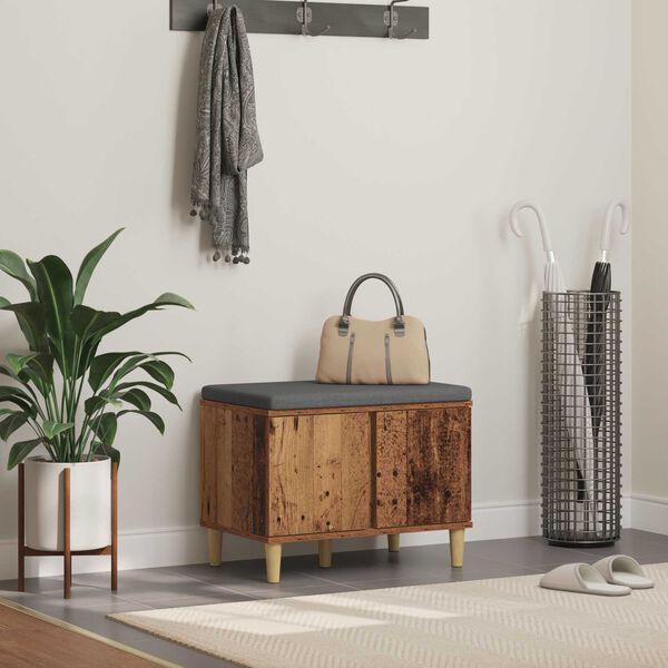 vidaXL Halli penkki tyynyll&auml; s&auml;ilytystilassa Vanha puu 60 x 38 x 46 cm