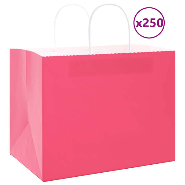 vidaXL Paperikassit 250 kpl kahvoilla pinkki 32x22x24 cm