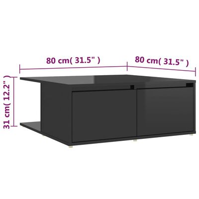 vidaXL Sohvapöytä korkeakiilto musta 80x80x31 cm lastulevy