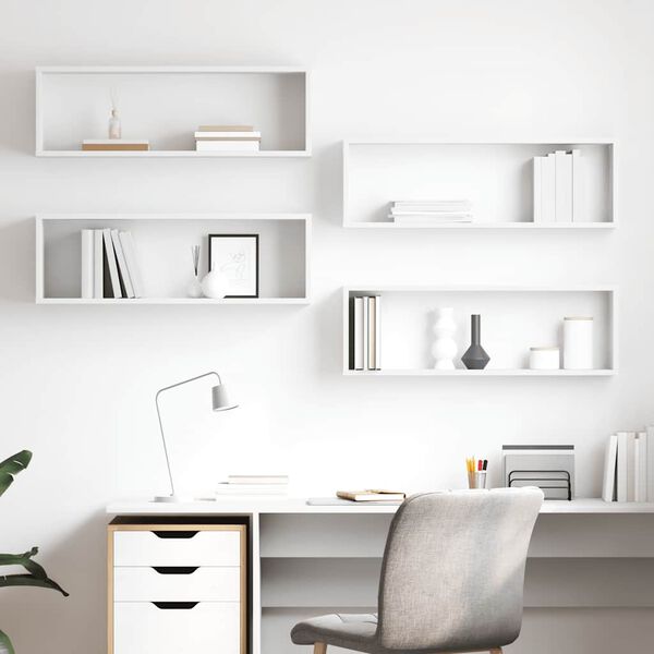 vidaXL Kuutiosein&auml;hyllyt 4kpl valkoinen 80x15x26,5cm teknisest&auml; puusta