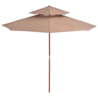 vidaXL Kaksikerroksinen aurinkovarjo puurunko 270 cm harmaanruskea