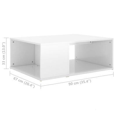 vidaXL Sohvapöytä korkeakiilto valkoinen 90x67x33 cm lastulevy