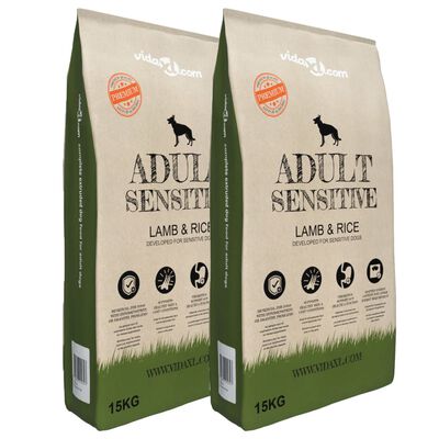vidaXL Premium koiran kuivaruoka 2kpl Adult Sensitive Lamb & Rice 30kg