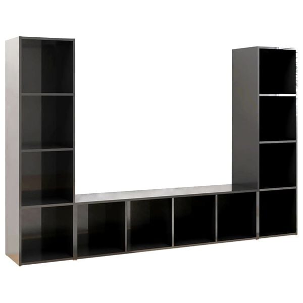 vidaXL TV-tasot 3 kpl korkeakiilto harmaa 142,5x35x36,5 cm lastulevy