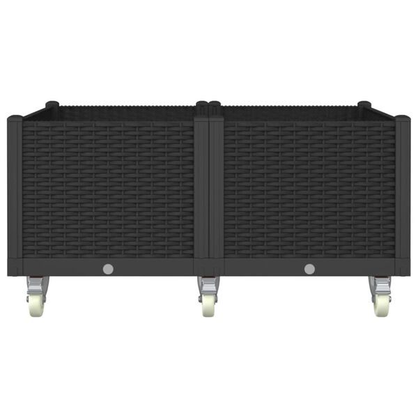 vidaXL Ulkokukkalaatikko pyörillä musta 100x80x54 cm PP