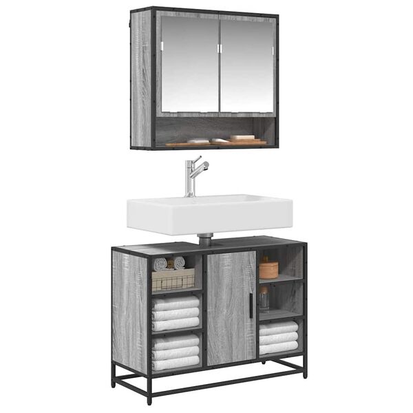 vidaXL Kylpyhuonekaappi altaalla harmaa Sonoma 80x33x60cm tekninen puu